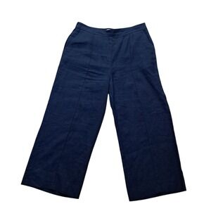 Whistles 100% Linen Pants Women's 8‎ Navy Blue Wide Leg Cropped Minimalist